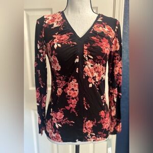 Apt. 9 Black and Orange Fitted Ruched Blouse